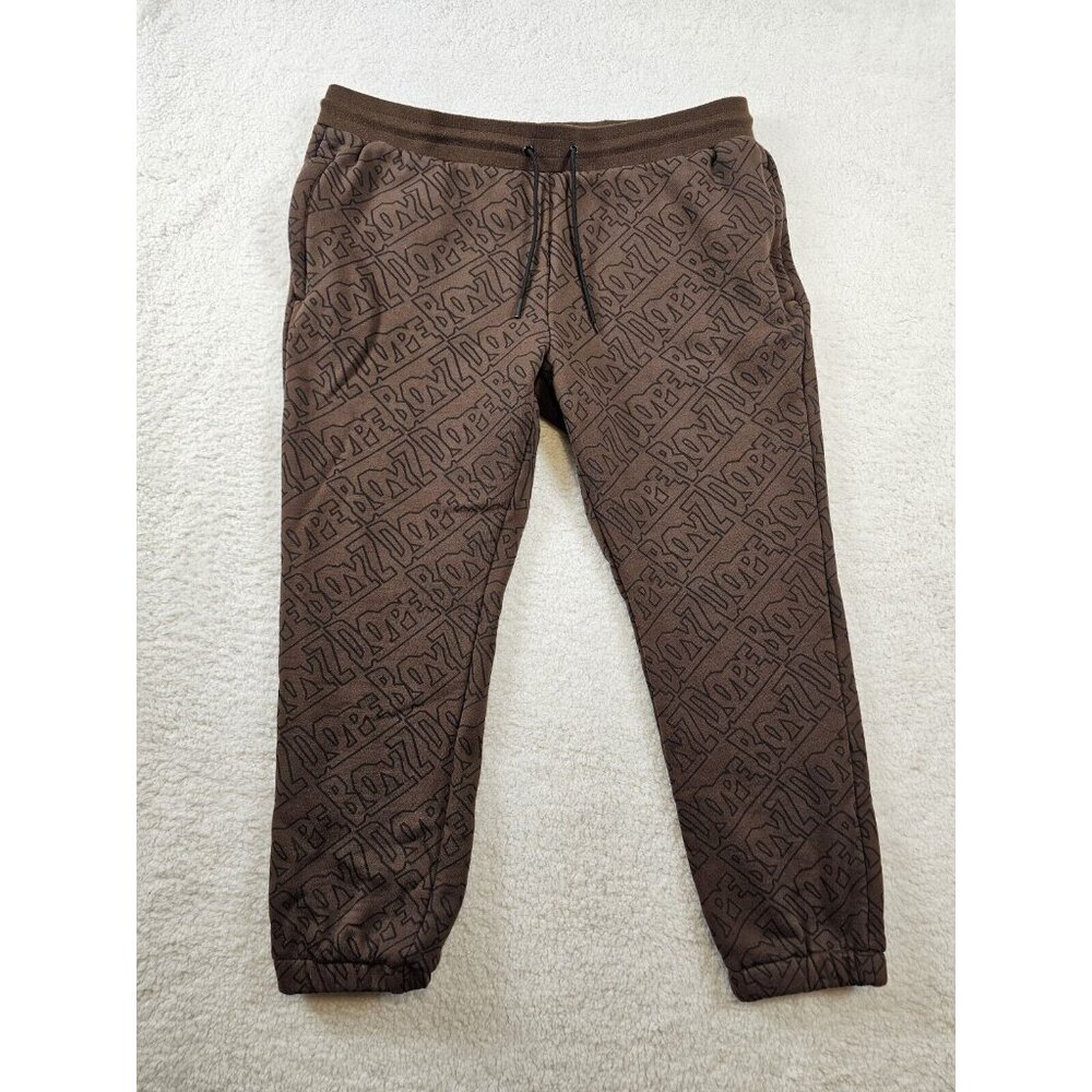 DOPE Sweatpants Men's Size 3XL Brown Black Dope Boyz Logo‎ All Over Drawstring